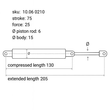 Gasdrukveer-6-15-205-130-75-25 Gasdrukveer-6-15-205-130-75-25