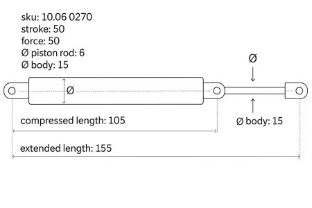 Gasdrukveer-6-15-155-105-50-50 Gasdrukveer-6-15-155-105-50-50