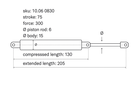 Gasdrukveer-6-15-155-105-50-250 Gasdrukveer-6-15-155-105-50-250